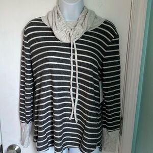 Stitch Fix Pink Clover striped tie cowl neck sweater NWT